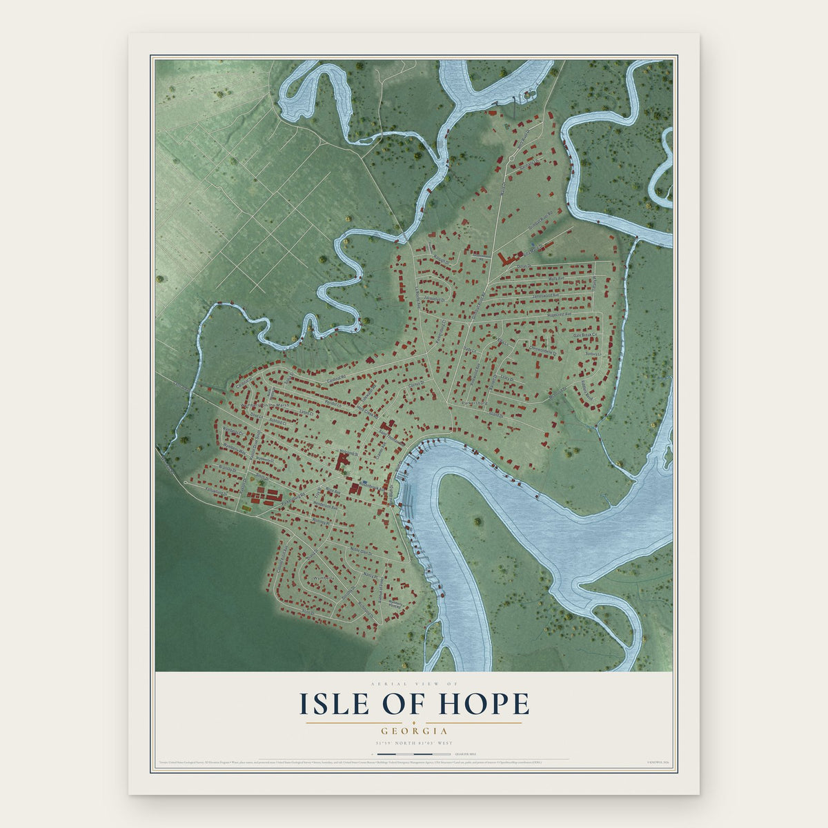 Isle of Hope, Georgia map print, the full design