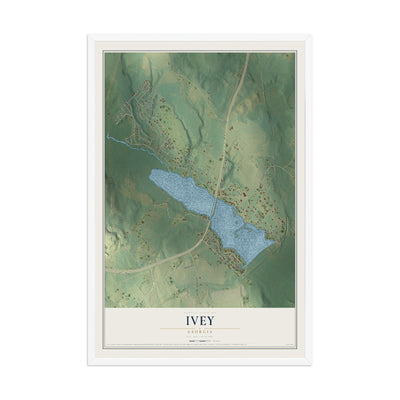 Ivey, Georgia map print, 12" x 18" W/ White Ayous Wood Frame mockup