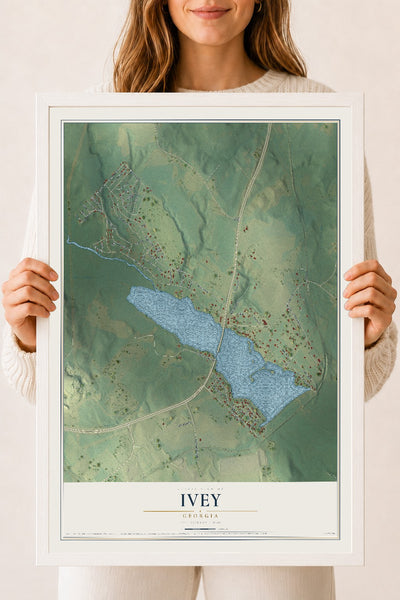 Ivey, Georgia map print, 18" x 24" W/ White Ayous Wood Frame mockup