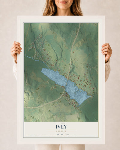 Ivey, Georgia map print, 24" x 36" W/ White Ayous Wood Frame mockup