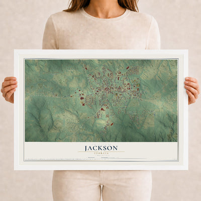Jackson, Georgia map print, 12" x 18" W/ White Ayous Wood Frame mockup