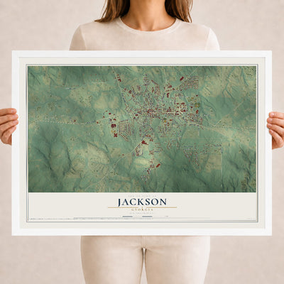 Jackson, Georgia map print, 18" x 24" W/ White Ayous Wood Frame mockup
