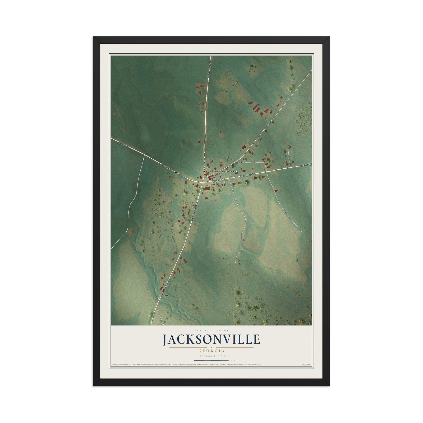 Jacksonville, Georgia map print, 12" x 18" W/ Black Ayous Wood Frame mockup