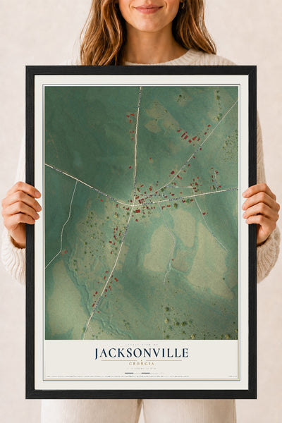 Jacksonville, Georgia map print, 18" x 24" W/ Black Ayous Wood Frame mockup