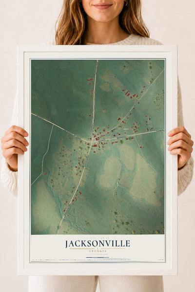Jacksonville, Georgia map print, 18" x 24" W/ White Ayous Wood Frame mockup