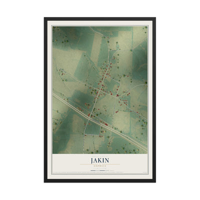 Jakin, Georgia map print, 12" x 18" W/ Black Ayous Wood Frame mockup