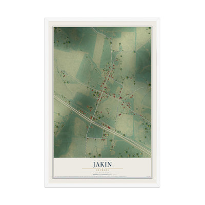 Jakin, Georgia map print, 12" x 18" W/ White Ayous Wood Frame mockup