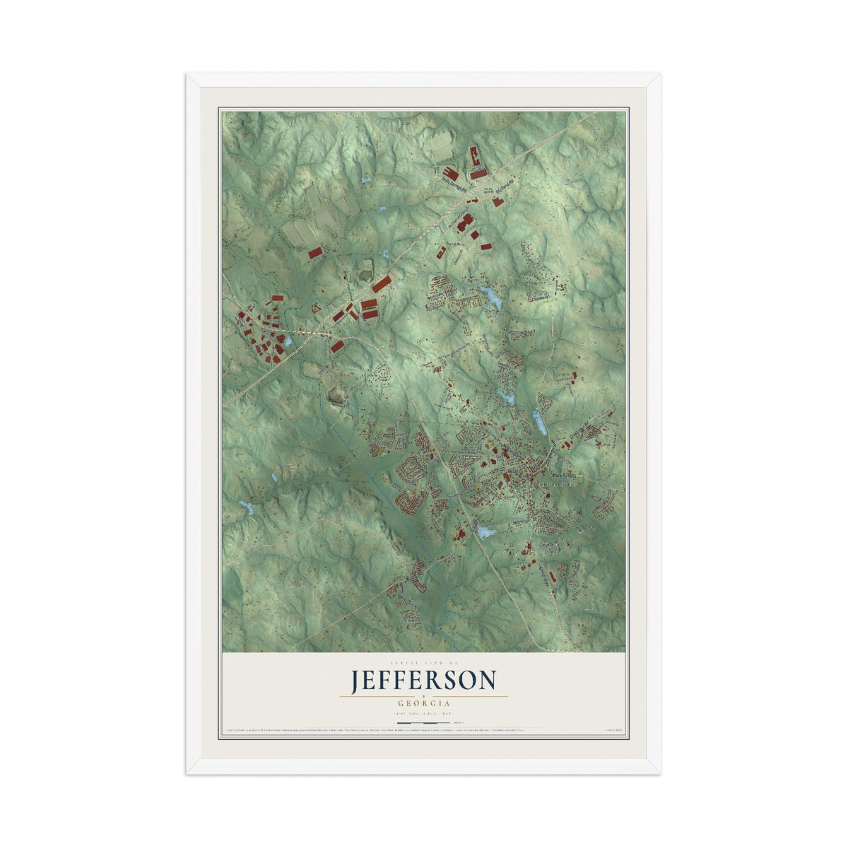 Jefferson, Georgia map print, 12" x 18" W/ White Ayous Wood Frame mockup
