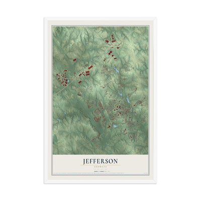 Jefferson, Georgia map print, 12" x 18" W/ White Ayous Wood Frame mockup