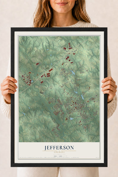 Jefferson, Georgia map print, 18" x 24" W/ Black Ayous Wood Frame mockup