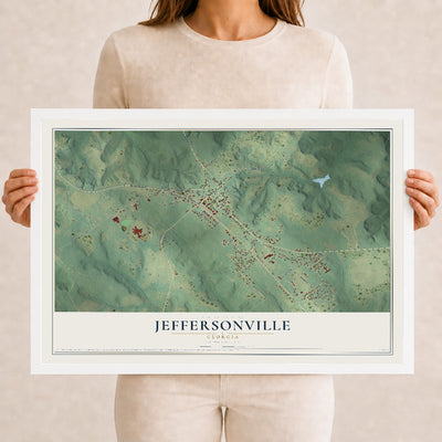 Jeffersonville, Georgia map print, 12" x 18" W/ White Ayous Wood Frame mockup