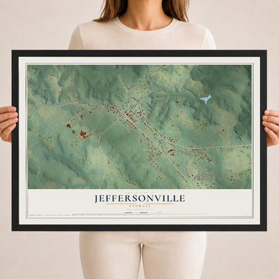 Jeffersonville, Georgia map print, 18" x 24" W/ Black Ayous Wood Frame mockup