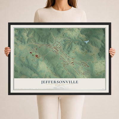 Jeffersonville, Georgia map print, 24" x 36" W/ Black Ayous Wood Frame mockup