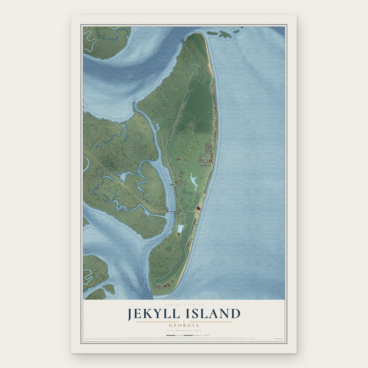 Jekyll Island, Georgia map print, the full design