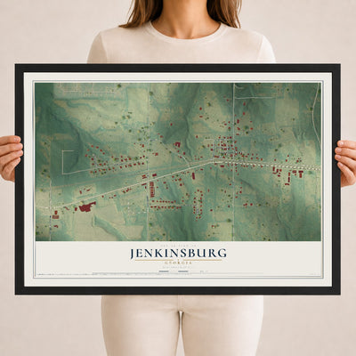 Jenkinsburg, Georgia map print, 18" x 24" W/ Black Ayous Wood Frame mockup