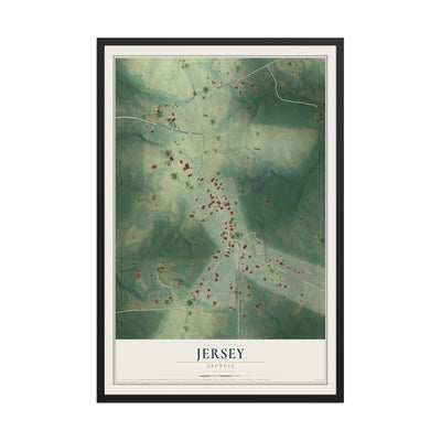 Jersey, Georgia map print, 12" x 18" W/ Black Ayous Wood Frame mockup