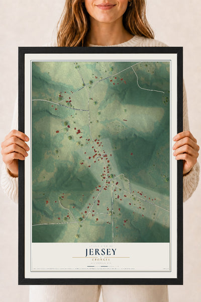 Jersey, Georgia map print, 18" x 24" W/ Black Ayous Wood Frame mockup