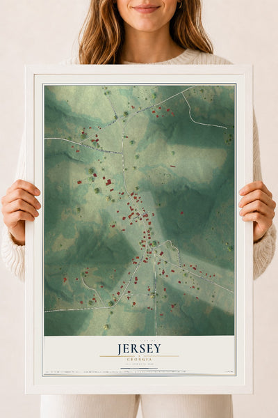 Jersey, Georgia map print, 18" x 24" W/ White Ayous Wood Frame mockup