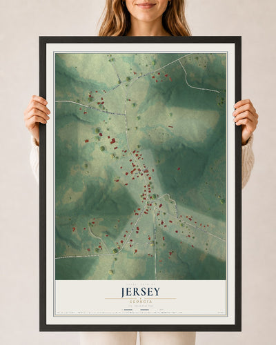 Jersey, Georgia map print, 24" x 36" W/ Black Ayous Wood Frame mockup