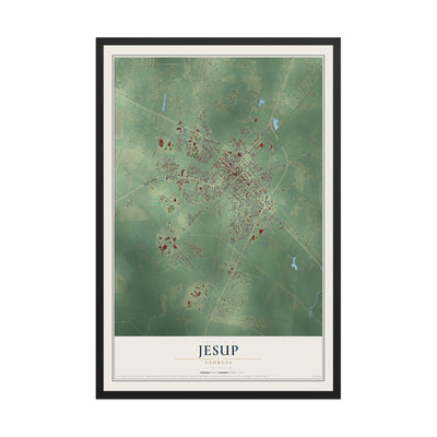 Jesup, Georgia map print, 12" x 18" W/ Black Ayous Wood Frame mockup
