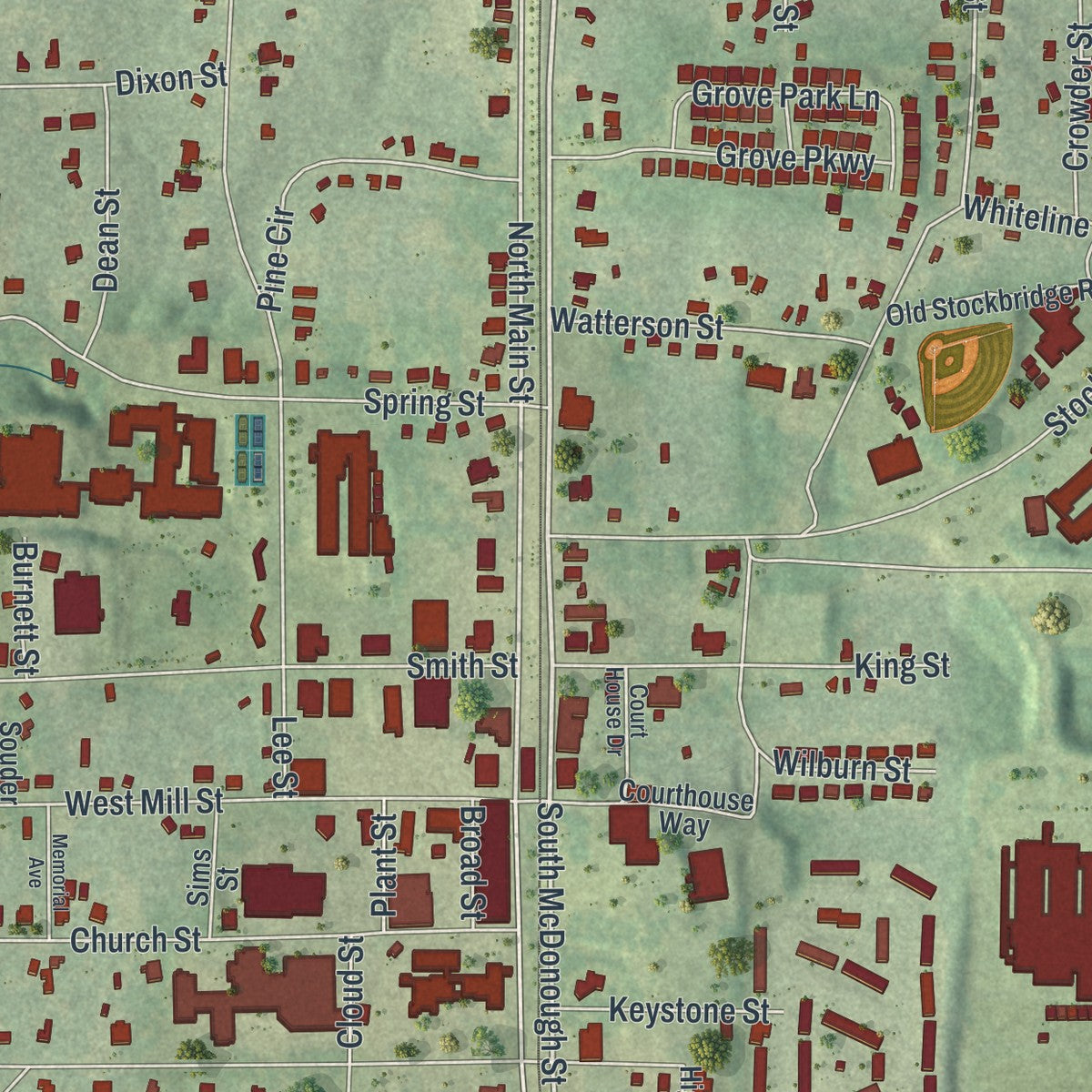 Close-up 1 of the Jonesboro, Georgia map artwork