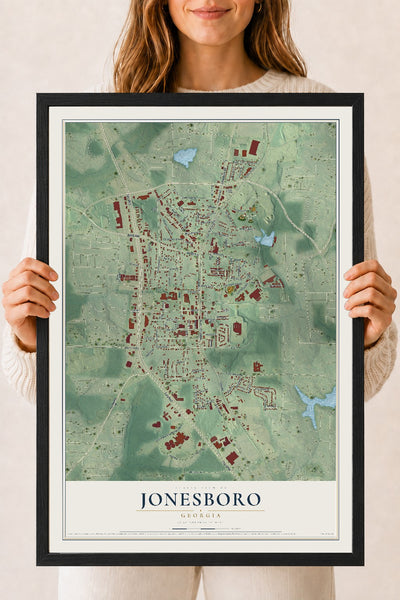 Jonesboro, Georgia map print, 18" x 24" W/ Black Ayous Wood Frame mockup