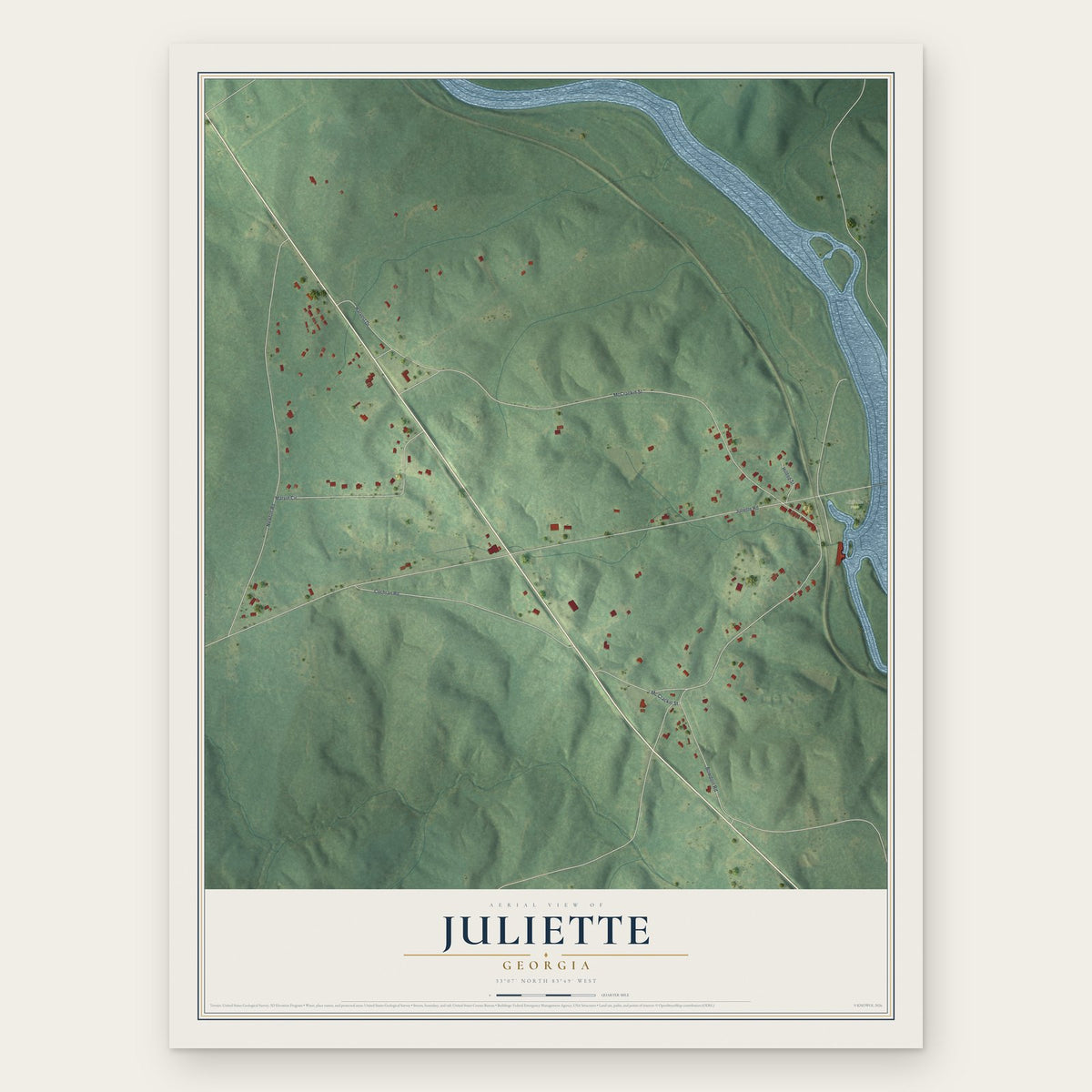 Juliette, Georgia map print, the full design