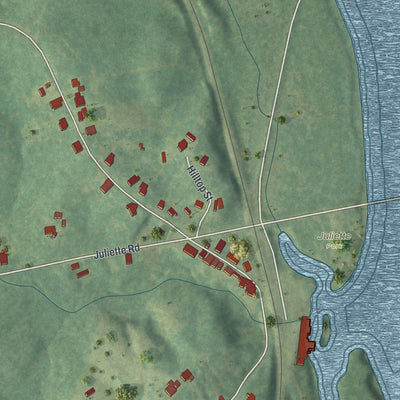Close-up of the map of Juliette, Georgia print showing street and building detail