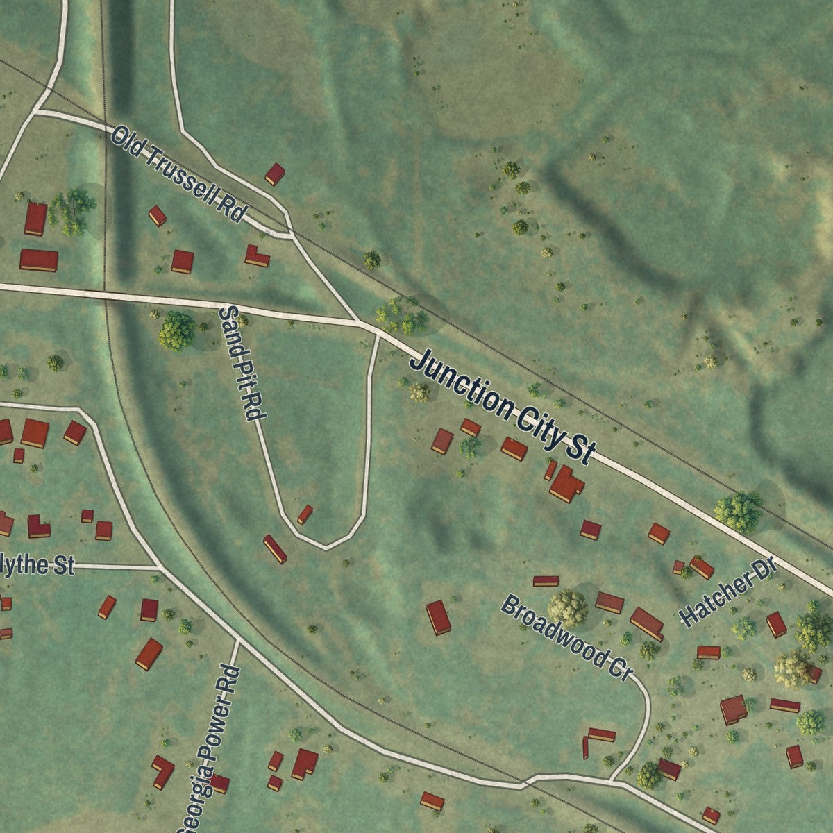 Close-up 2 of the Junction City, Georgia map artwork
