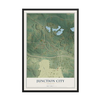 Junction City, Georgia map print, 12" x 18" W/ Black Ayous Wood Frame mockup