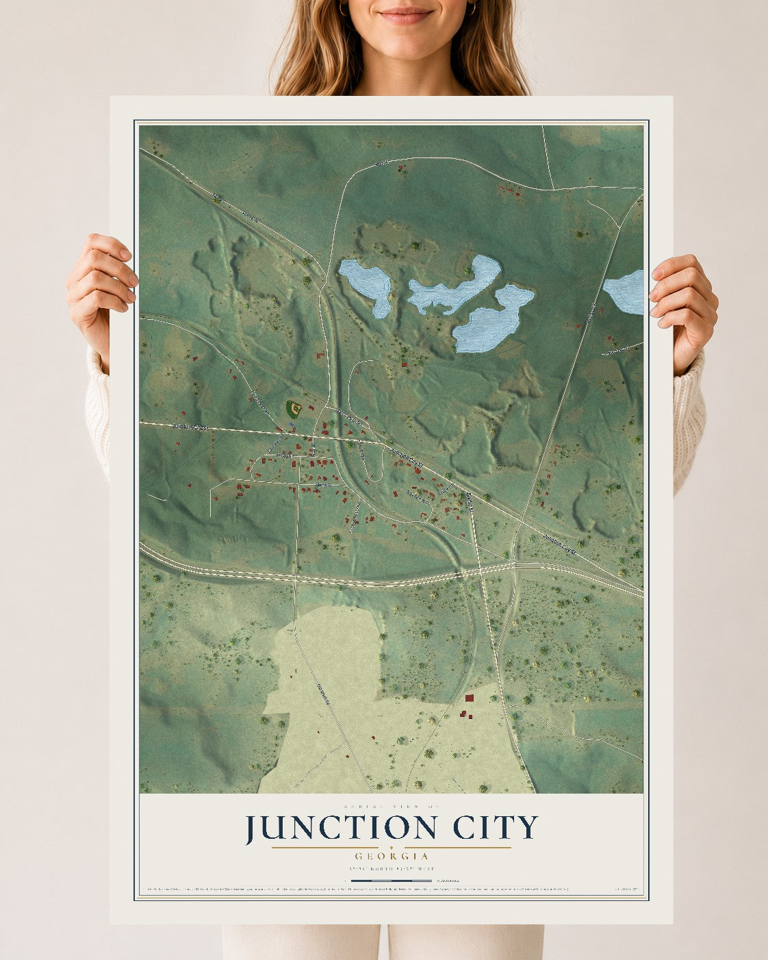 Junction City, Georgia map print, 24" x 36" Archival Matte Print mockup