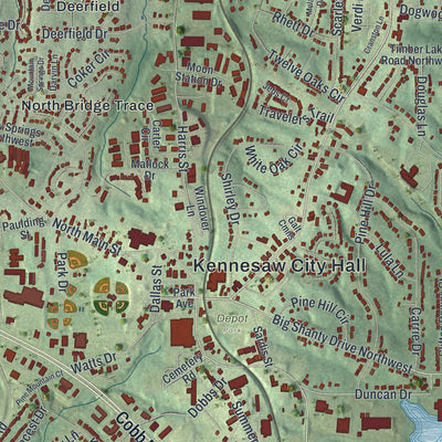 Close-up 1 of the Kennesaw, Georgia map artwork