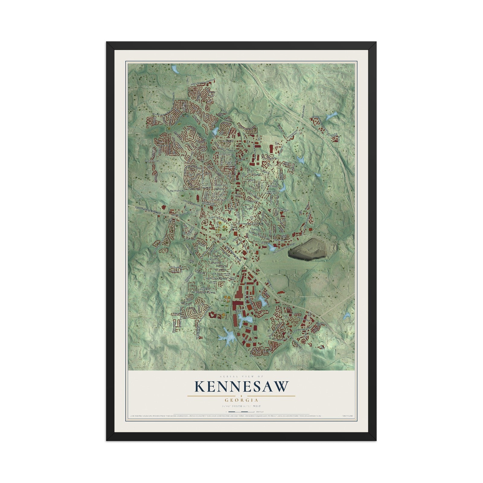 Kennesaw, Georgia map print, 12" x 18" W/ Black Ayous Wood Frame mockup