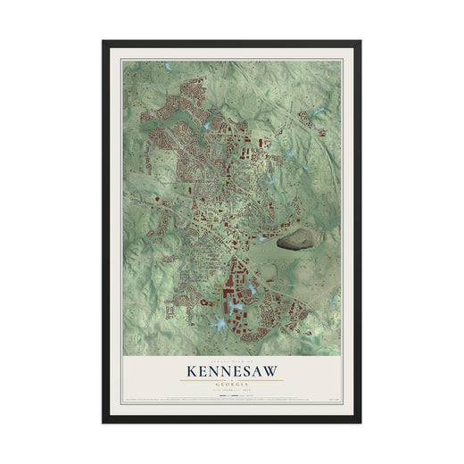 Map of Kennesaw, Georgia, 12 x 18 inch print in a black wood frame