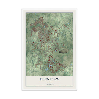 Kennesaw, Georgia map print, 12" x 18" W/ White Ayous Wood Frame mockup