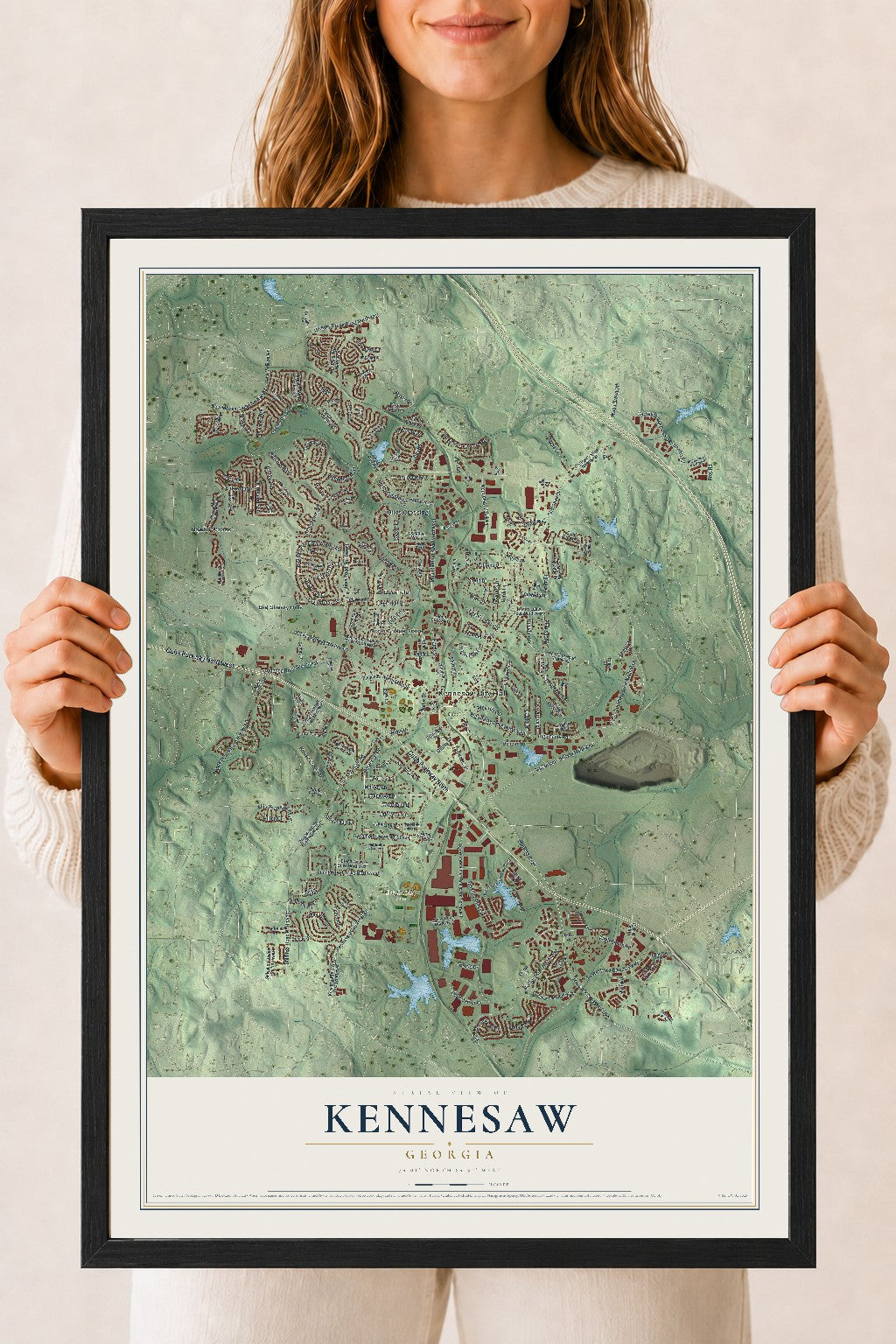 Kennesaw, Georgia map print, 18" x 24" W/ Black Ayous Wood Frame mockup