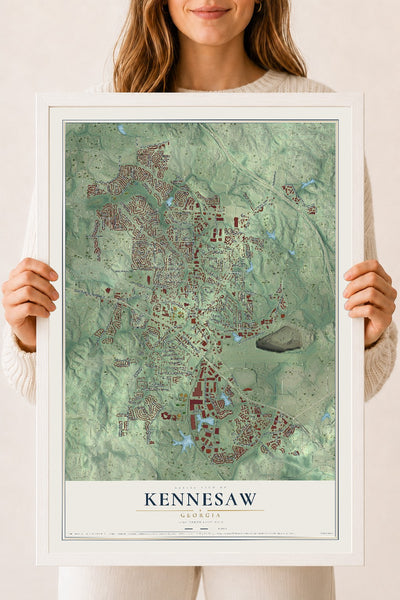 Kennesaw, Georgia map print, 18" x 24" W/ White Ayous Wood Frame mockup