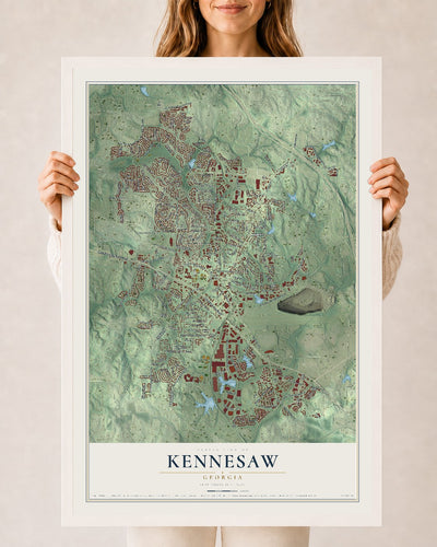 Kennesaw, Georgia map print, 24" x 36" W/ White Ayous Wood Frame mockup