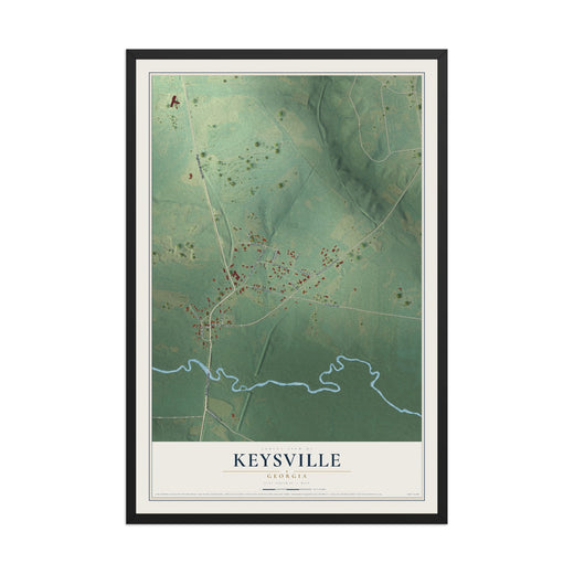 Map of Keysville, Georgia, 12 x 18 inch print in a black wood frame