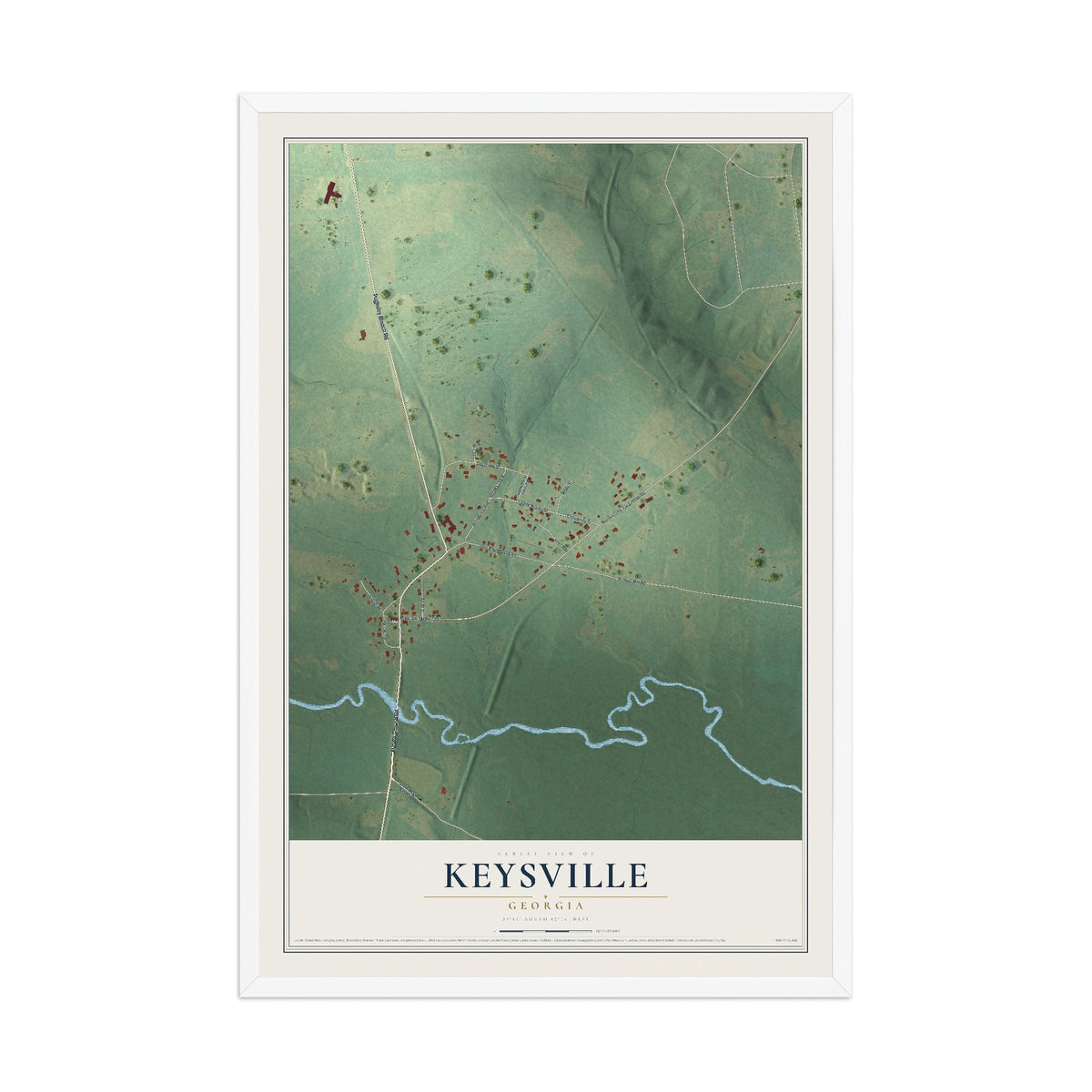 Keysville, Georgia map print, 12" x 18" W/ White Ayous Wood Frame mockup