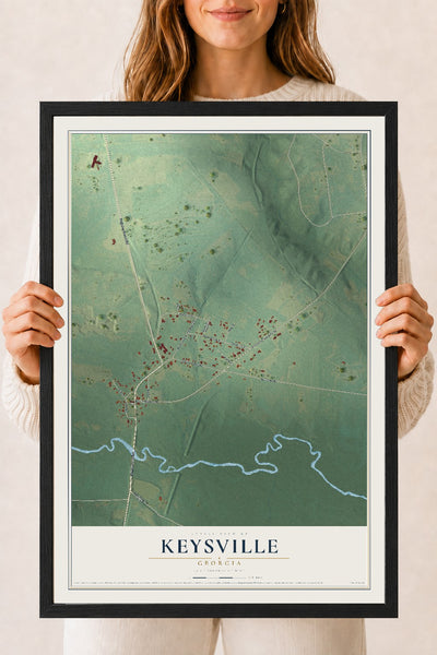 Keysville, Georgia map print, 18" x 24" W/ Black Ayous Wood Frame mockup