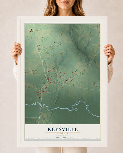 Keysville, Georgia map print, 24" x 36" W/ White Ayous Wood Frame mockup