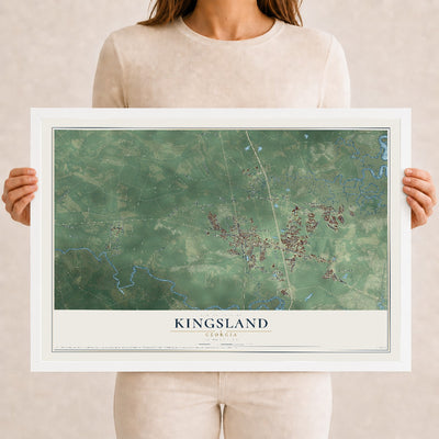 Kingsland, Georgia map print, 12" x 18" W/ White Ayous Wood Frame mockup