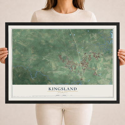 Kingsland, Georgia map print, 18" x 24" W/ Black Ayous Wood Frame mockup