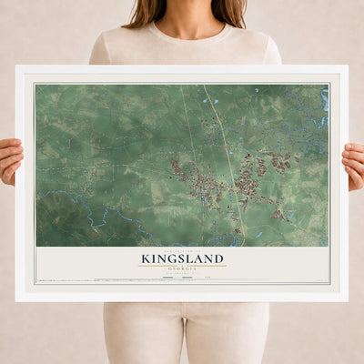 Kingsland, Georgia map print, 18" x 24" W/ White Ayous Wood Frame mockup