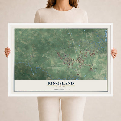 Kingsland, Georgia map print, 24" x 36" W/ White Ayous Wood Frame mockup