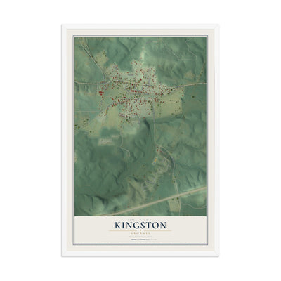 Kingston, Georgia map print, 12" x 18" W/ White Ayous Wood Frame mockup