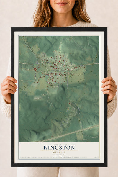 Kingston, Georgia map print, 18" x 24" W/ Black Ayous Wood Frame mockup