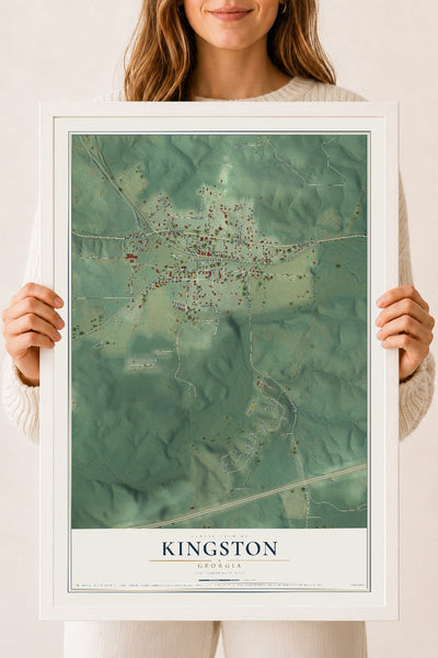 Kingston, Georgia map print, 18" x 24" W/ White Ayous Wood Frame mockup