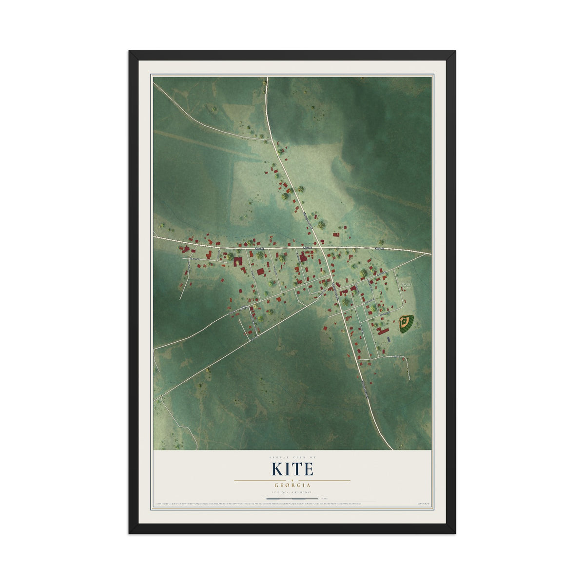 Kite, Georgia map print, 12" x 18" W/ Black Ayous Wood Frame mockup